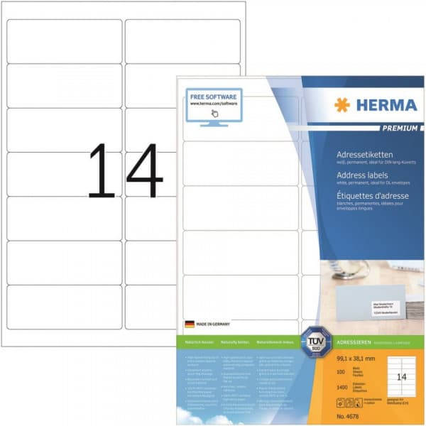 Herma Premium 4678 -udskriftsetiketter, 14-delt, 99,1 x 38,1 mm