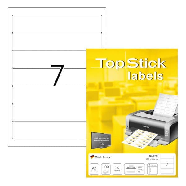 TopStick 8721 -tulostustarrat, 7-osainen, 192 x 38 mm