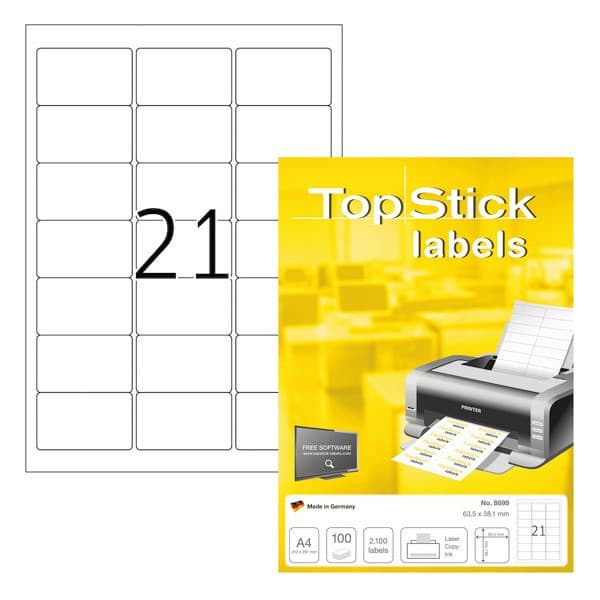 TopStick 8699 -tryckstickers, 21-delad, 63,5 x 38,1 mm