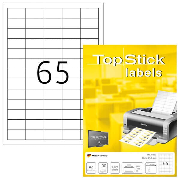 TopStick 8697 -tulostustarrat, 65-osainen, 38 x 21,2 mm