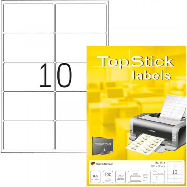 TopStick 8773 -udskriftsmærkater, 10-delt, 99,1 x 57 mm