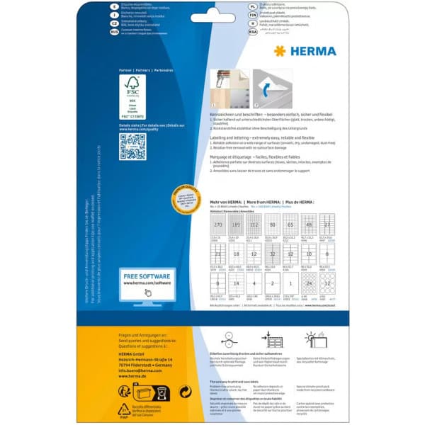 Herma Special 10021 -avtagbara utskriftsetiketter, 1-delad, 210 x 297 mm