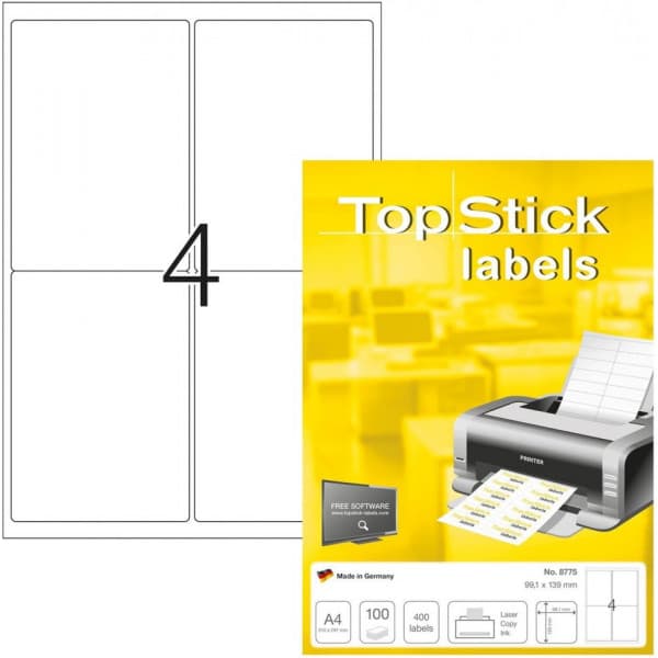 TopStick 8775 -utskriftsetiketter, 4-delad, 99,1 x 139 mm