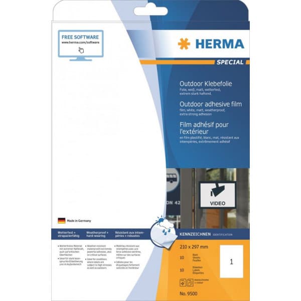 Herma Special 9500 -utskriftsetiketter för utomhusbruk, 1-delad, 210 x 297 mm