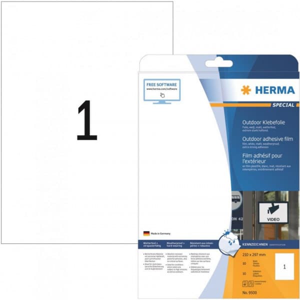 Herma Special 9500 -utskriftsetiketter för utomhusbruk, 1-delad, 210 x 297 mm