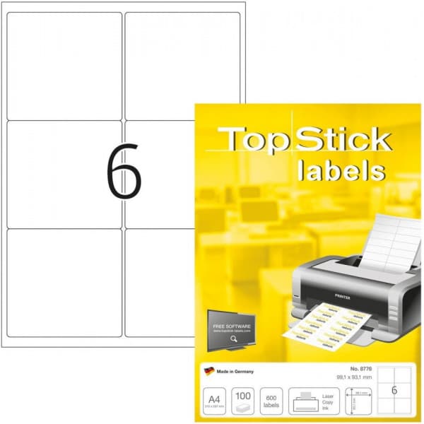 TopStick 8776 - trykketiketter, 6-delt, 99,1 x 93,91 mm