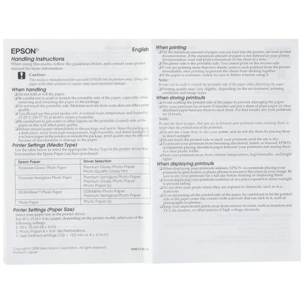 EPSON Premium kiiltävä valokuvapaperi 1 pakkaus S042154 - 130x180 mm - 30 arkkia - 255 g / m2
