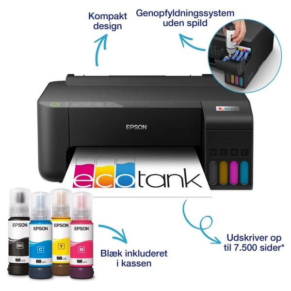 Epson EcoTank ET-1810 - Skrivare - färg - bläckstråle - påfyllbar - A4 - 5760 x 1440 dpi - upp till 10 sidor/minut (mono)/upp till 5 sidor/minut (fär