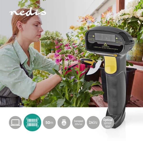 Nedis Strekkode Skanner | Laser | Wireless | 1D Linear | Batteri drevet / USB-Strøm | USB Dongle