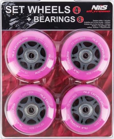 Nils Extreme PU 72x24 82A (4szt.) RÓŻOWE + ABEC-7 (8szt.)  NILS EXTREME