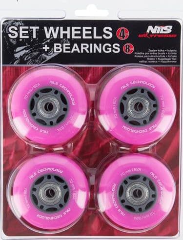 NILS Extreme PU 70x24 82A (4 kpl) PINK + ABEC-7 (8 kpl) SET NILS EXTREME