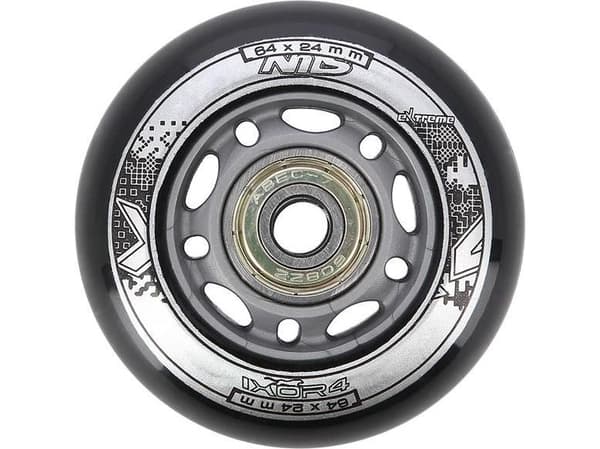 NILS Extreme PU 64x24 82A MUSTA N (4 kpl) + ABEC-9 (8 kpl) NILS EXTREME SETTI