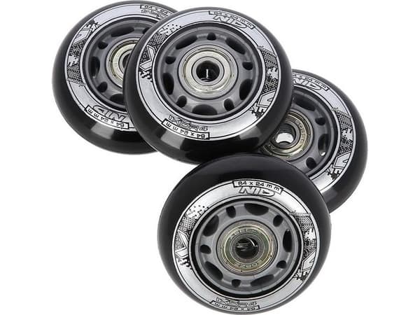 NILS Extreme PU 64x24 82A MUSTA N (4 kpl) + ABEC-9 (8 kpl) NILS EXTREME SETTI