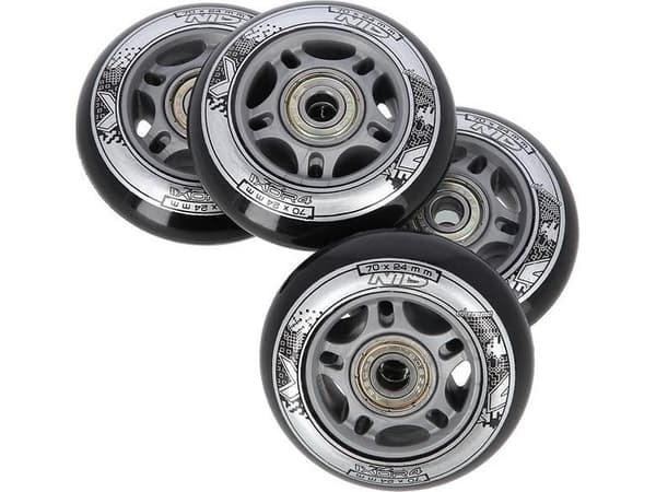 NILS Extreme PU 70x24 82A MUSTA N (4 kpl) + ABEC-9 (8 kpl) NILS EXTREME SETTI