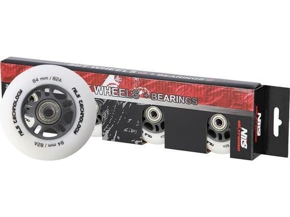 Nils Extreme PU 84x24 82A BIAŁE MATOWE (4 szt.) + ABEC-9 CHROME (8 szt.) NILS EXTREME