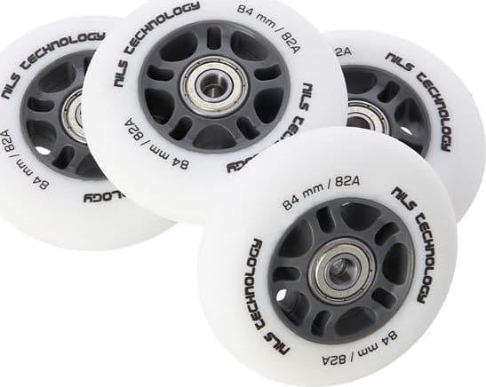 Nils Extreme PU 84x24 82A BIAŁE MATOWE (4 szt.) + ABEC-9 CHROME (8 szt.) NILS EXTREME