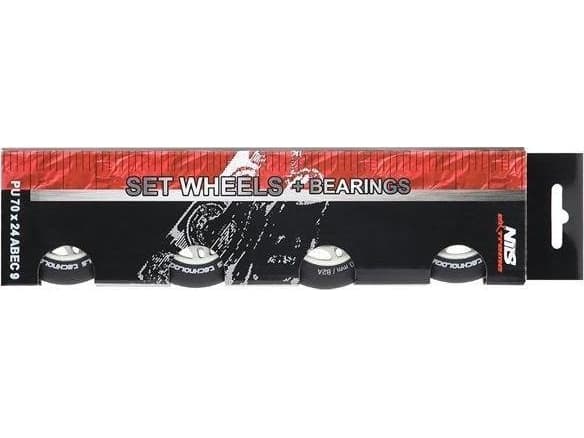 NILS Extreme PU 70x24 82A BLACK MATTE (4 stk) + ABEC-9 (8 stk) NILS EXTREME SET