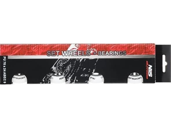 NILS Extreme PU 76x24 82A MATTE WHITE (4 st) + ABEC-9 (8 st) NILS EXTREME SET