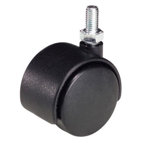 Svart nylonhushjul - WOLFPACK - M8x45 mm - Diameter 45 mm - Gängad spik storlek M8x15 mm