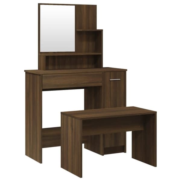 vidaXL Sminkbord set brun ek 86,5x35x136 cm