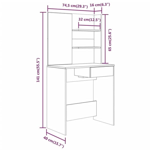 vidaXL Sminkbord set betonggrå 74,5x40x141 cm