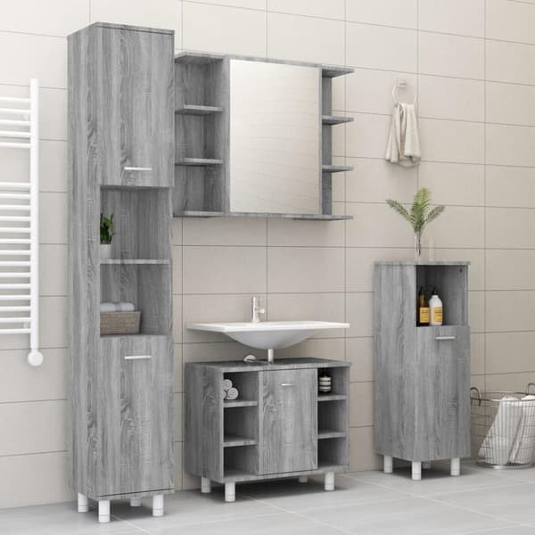 vidaXL Kylpyhuoneen peilikaappi harmaa Sonoma 80x20,5x64 cm puu