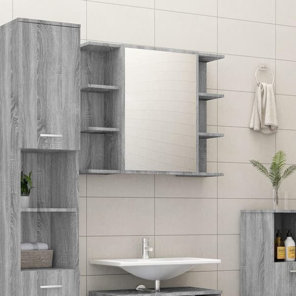 vidaXL Kylpyhuoneen peilikaappi harmaa Sonoma 80x20,5x64 cm puu