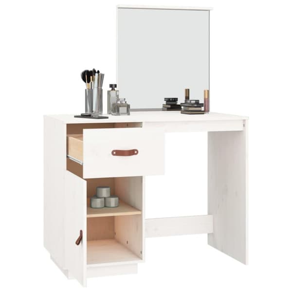 vidaXL makeupbord 95x50x134 cm massivt fyrretræ hvid