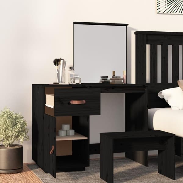 vidaXL Sminkbord Svart 95x50x134 cm massiv furu