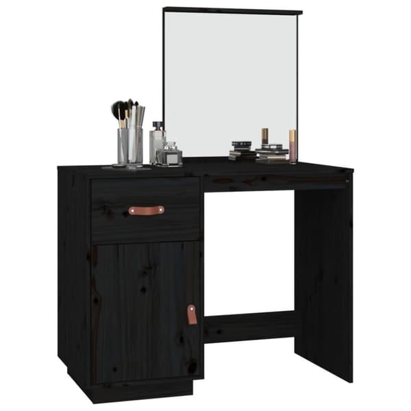 vidaXL Sminkbord Svart 95x50x134 cm massiv furu