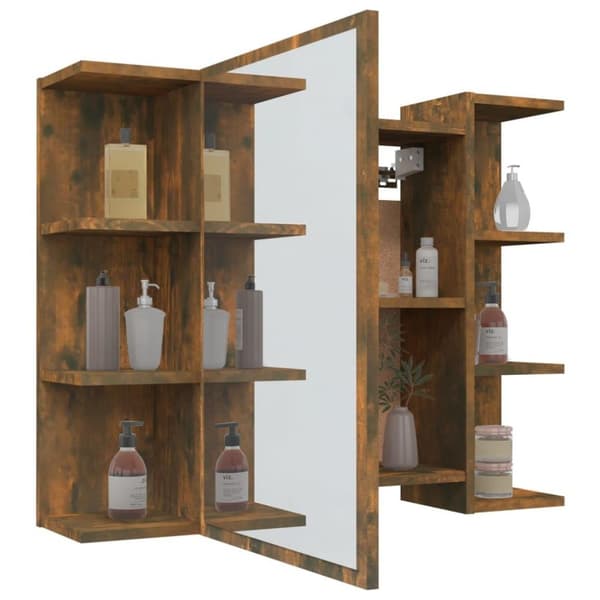 vidaXL badeværelsesskab + spejl 80x20,5x64 cm konstrueret træ røget eg