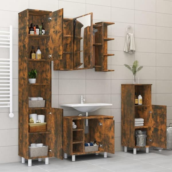 vidaXL badeværelsesskab + spejl 80x20,5x64 cm konstrueret træ røget eg