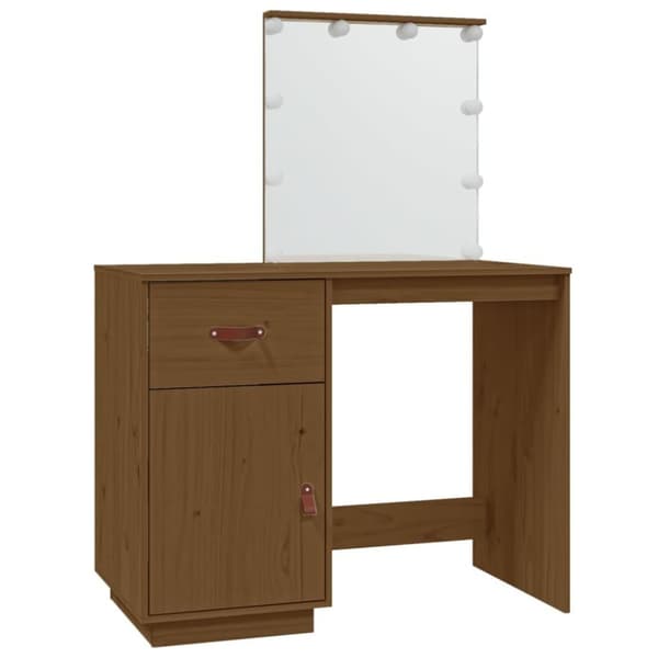 vidaXL Sminkbord med LED Honungsbrun 95x50x133,5 cm massiv furu