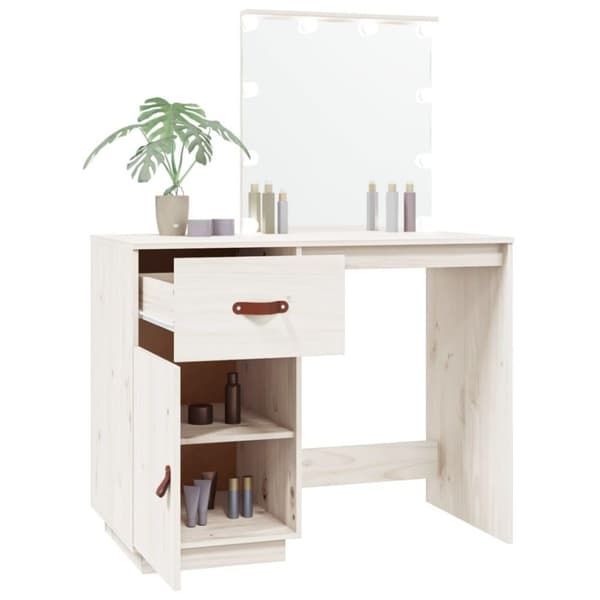 vidaXL Sminkbord med LED vit 95x50x133,5 cm massiv furu