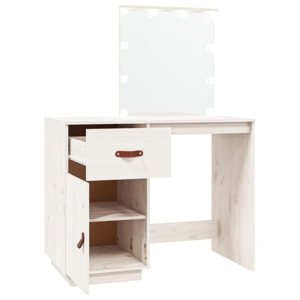 vidaXL Sminkbord med LED vit 95x50x133,5 cm massiv furu