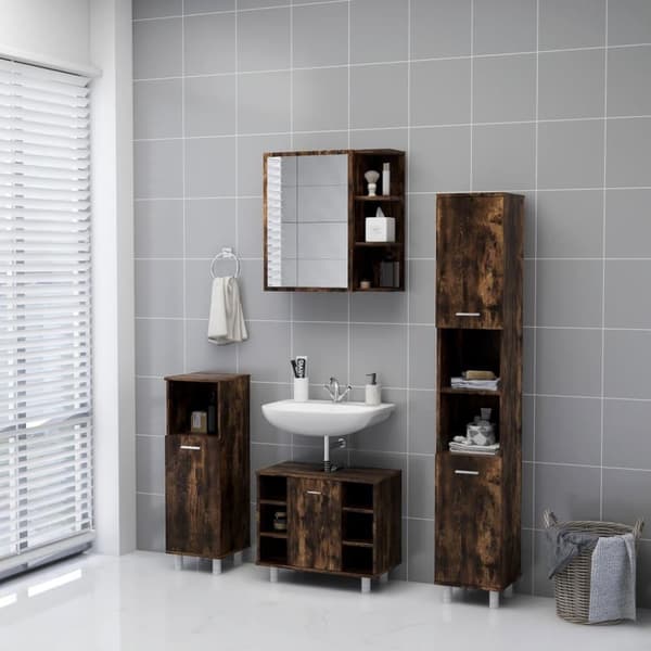vidaXL Spegelskåp för badrum rökig ek 62,5x20,5x64 cm konstruerat trä