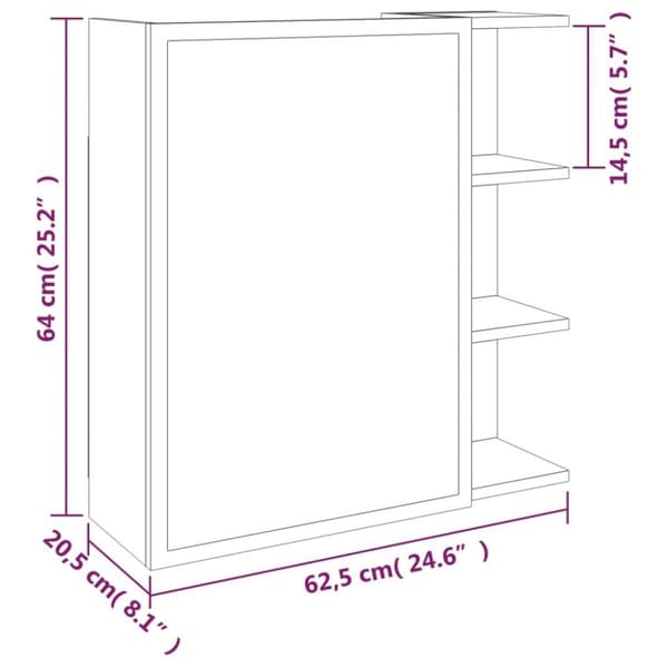 vidaXL Spegelskåp för badrum rökig ek 62,5x20,5x64 cm konstruerat trä