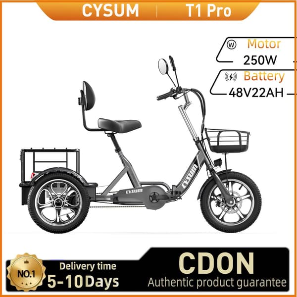 CYSUM T1 Pro Aikuisille Tarkoitettu Sähköinen Kolmipyöräinen 250W Sähköinen Tavarakolmipyörä 48V22Ah Akulla,16 Tuuman Renkaalla Varustettu Polkupyörä