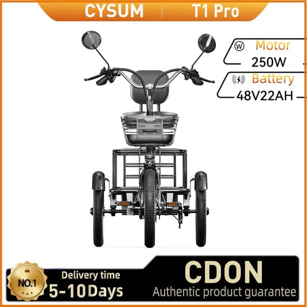 CYSUM T1 Pro Aikuisten Sähköpyörä 250W Sähköinen Tavarapyörä 48V22AH Akkukäyttöinen Sähköinen Tavarapyörä Kolmipyöräinen Sähköinen Kolmipyörä