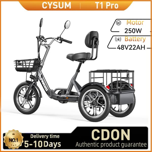 CYSUM T1 Pro Aikuisille Tarkoitettu Sähköinen Kolmipyöräinen Tavara-auto, 250W Sähköinen Kolmipyörä, 48V22Ah Akku, Sähköinen Tavara-auto, Kolmipyörä