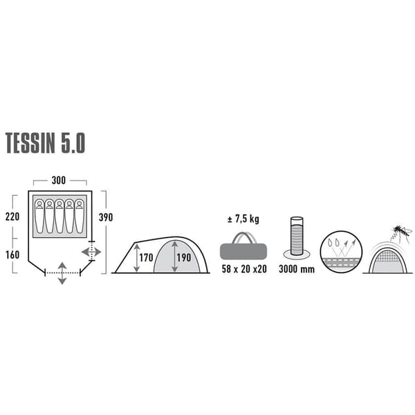 High Peak TESSIN 5.0 CLIMATE PROTECTION 80 Black, Blue, Grey Dome/Igloo tent