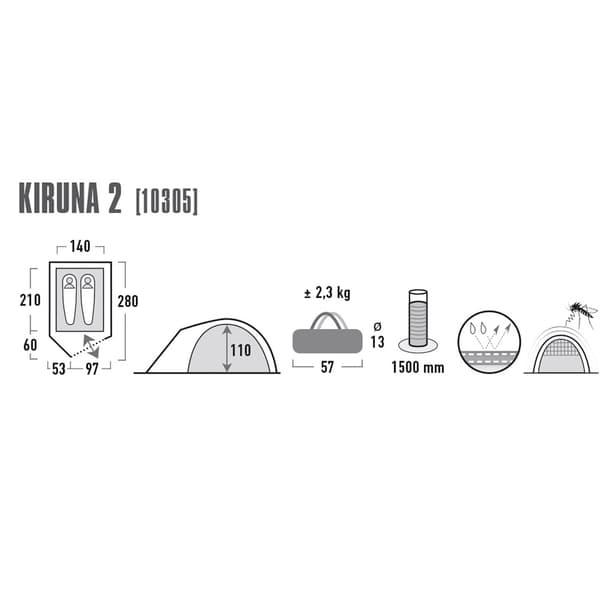 High Peak Kiruna 2 2 person(s) Black, Blue Dome/Igloo tent