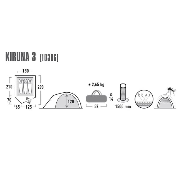 High Peak Kiruna 3 3 person(s) Blue, Grey Dome/Igloo tent