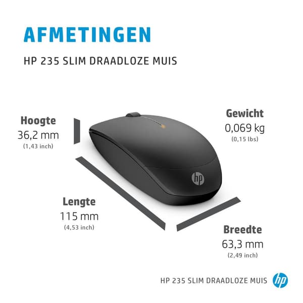 HP 235 - Mus - optisk - 3 knapper - trådløs - 2,4 GHz - trådløs modtager (USB) - jet black Sort