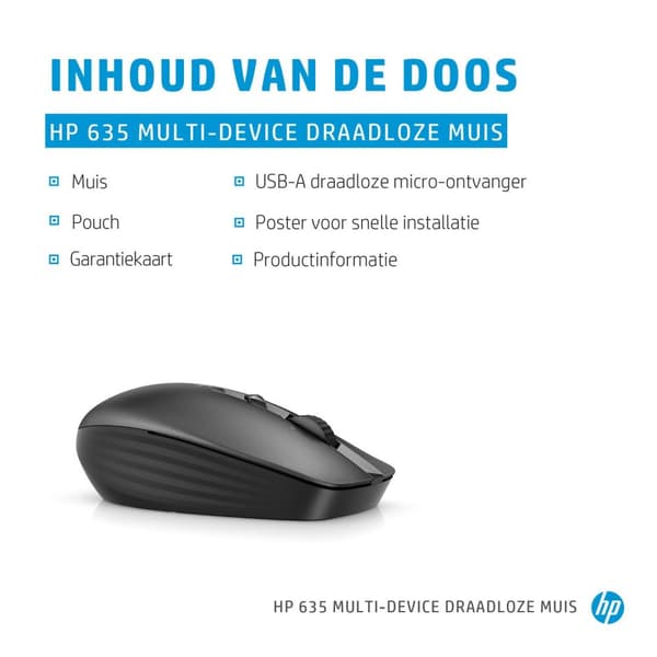 HP 635 Multi-Device Mouse Ambidextrous RF Wireless + Bluetooth 1200 DPI musta