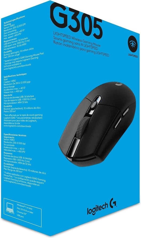Langaton Logitech G305 HERO LIGHTSPEED pelihiiri - musta