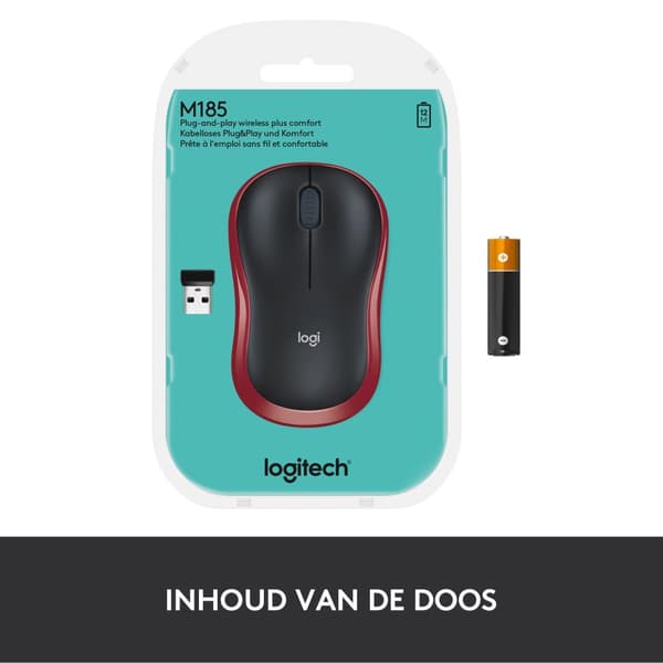 Logitech M185 - Trådløs mus - Sort med rød kant Sort, Rød