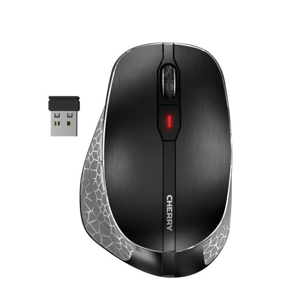 CHERRY JW-8600 MW 8C Ergo, trådlös och laddningsbar mus, val mellan Bluetooth® eller radioanslutning, kryptering med AES-128, svart Svart, Grå