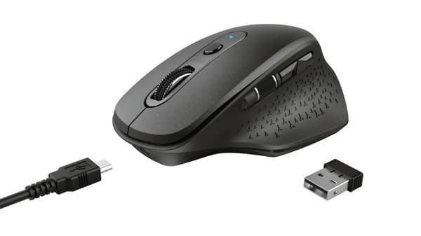 Trust Ozaa - Trådløs mus med USB-dongle - Genopladelig - Sort Sort