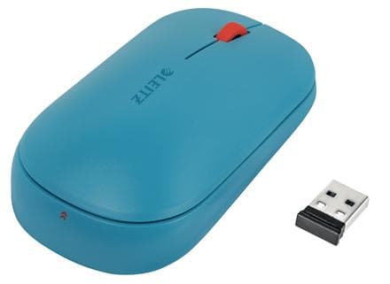 Leitz SureTrack trådlös Bluetooth-datormus - Bluetooth eller 2,4 GHz USB-A-dongelanslutning för Windows, Android och Apple - Inkluderar batteri - Varm Blå